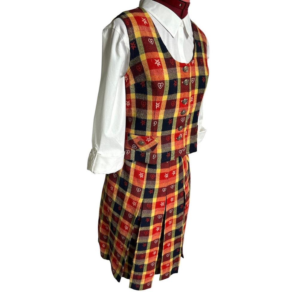 Vintage Handmade Set Size 8-10 Wool Blend Tartan Pleated Skirt‎ & Matching Vest - Picture 3 of 6